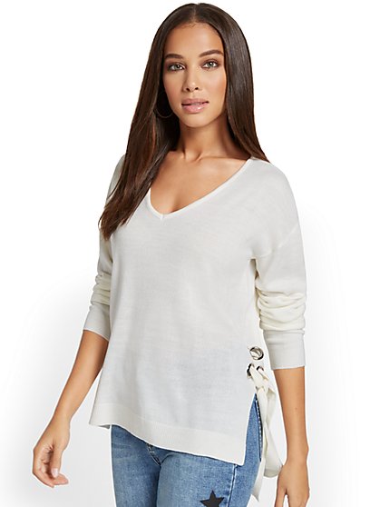 Lace-Up Side Tunic Sweater - New York & Company