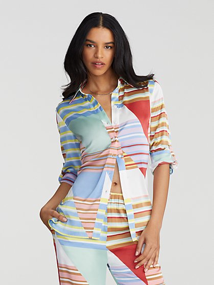 Ladan Printed Button-Front Shirt - Gabrielle Union Collection - New York & Company