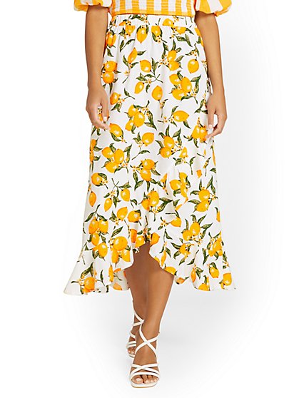 Lemon-Print Frilled Maxi Skirt - New York & Company