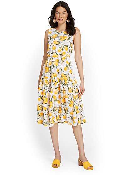 Lemon-Print Midi Dress - New York & Company