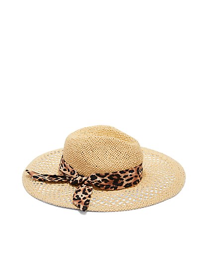 Leopard-Banded Raffia Hat - Cheveux - New York & Company