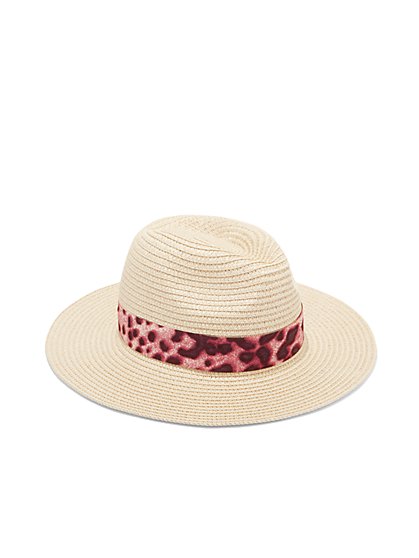 Leopard-Banded Straw Hat - New York & Company