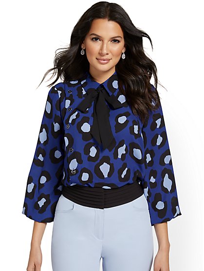 Leopard-Print Bow-Front Blouse - New York & Company