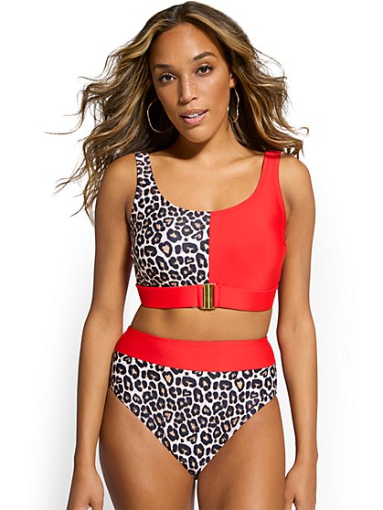 Leopard-Print Colorblock Belted Bikini Top - NY&C Swimwear - New York & Company