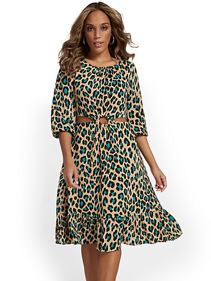 Leopard-Print Cut-Out Midi Dress - New York & Company
