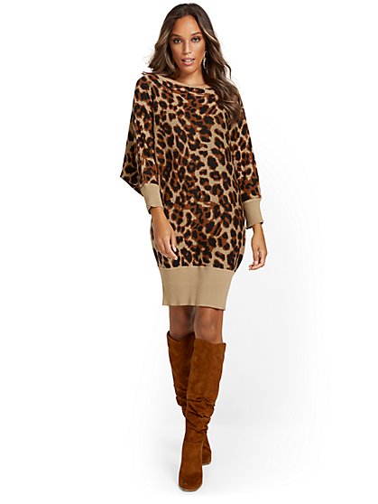 Leopard-Print Dolman Sweater Dress - New York & Company