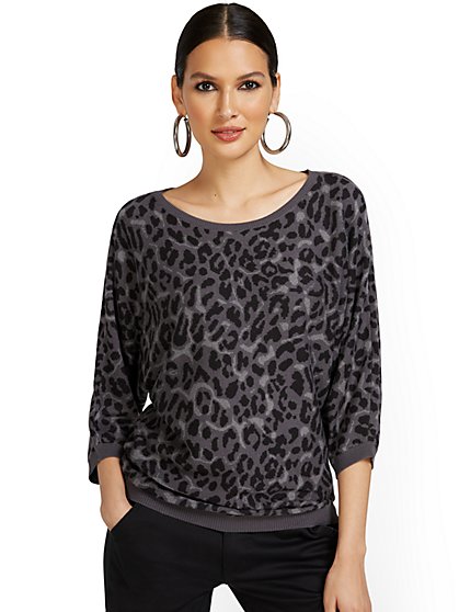 Leopard-Print Easy Dolman Sweater - New York & Company