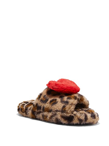 Leopard-Print Heart-Embroidered Slipper - New York & Company