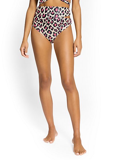 Leopard-Print High-Waisted O-Ring Bikini Bottom - NY&C Swimwear - New York & Company