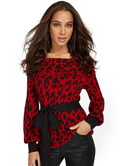 Leopard-Print Off-The-Shoulder Sweater - New York & Company
