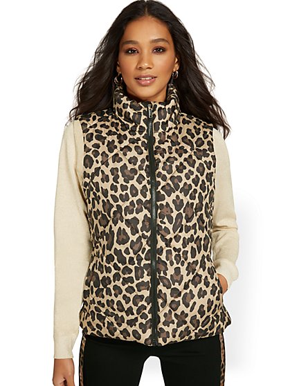 Leopard-Print Puffer Vest - New York & Company