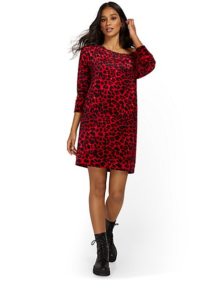 Leopard-Print Slouchy Velour Dress - Dreamy Velour Collection - New York & Company