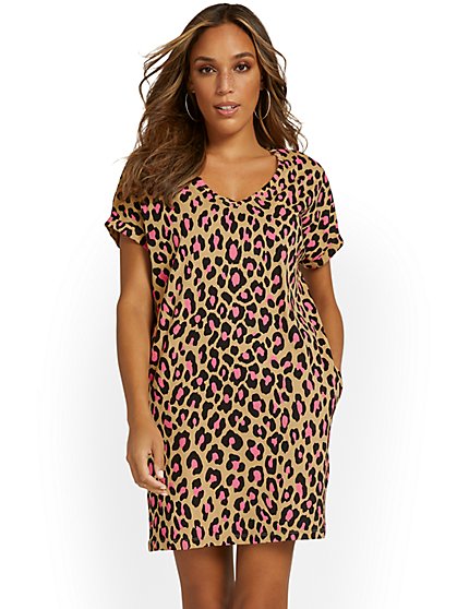 Leopard-Print V-Neck Perfect Tee Dress - New York & Company