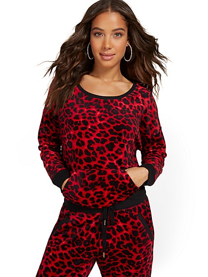 Leopard-Print Velour Sweatshirt - Dreamy Velour Collection - New York & Company