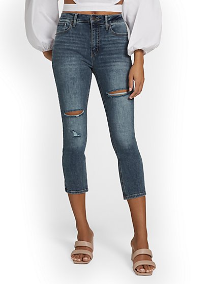 Lexi High-Waisted Super-Skinny Capri Jeans - Medium Blue Wash - New York & Company