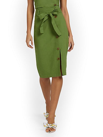 Linen-Blend Button-Front Pencil Skirt - New York & Company