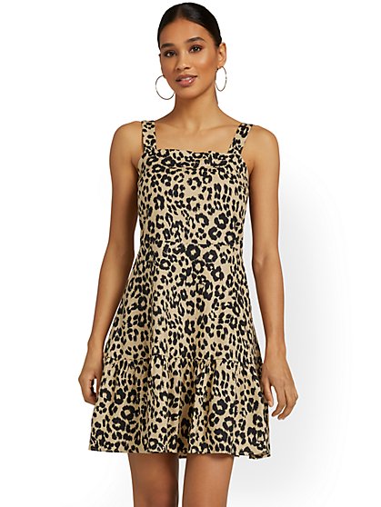 Linen-Blend Flare Dress - Leopard-Print - New York & Company