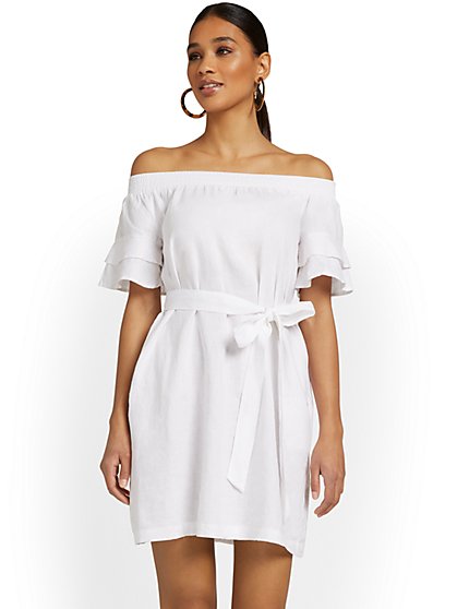 Linen-Blend Off-The-Shoulder Dress - New York & Company