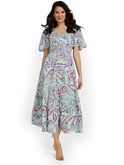 Linen-Blend Paisley Midi Dress - New York & Company