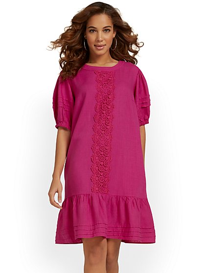 Linen-Blend Puff-Sleeve Dress - New York & Company