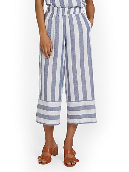 Linen-Blend Striped Capri Pant - New York & Company