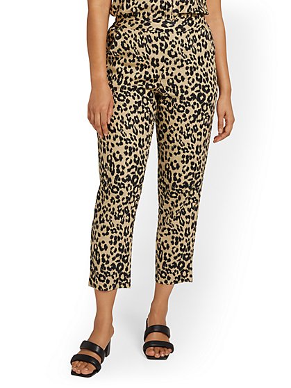 Linen-Blend Tapered Pant - Leopard-Print - New York & Company