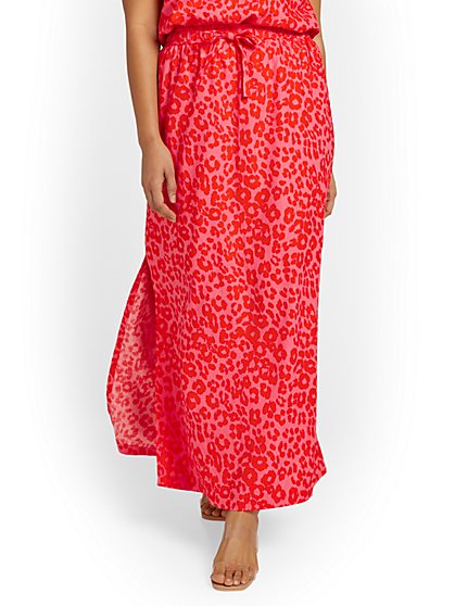 Linen-Blend Tie-Waist Maxi Skirt - Leopard-Print - New York & Company