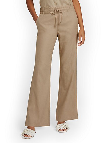 Linen-Blend Tie-Waist Wide-Leg Pant - New York & Company