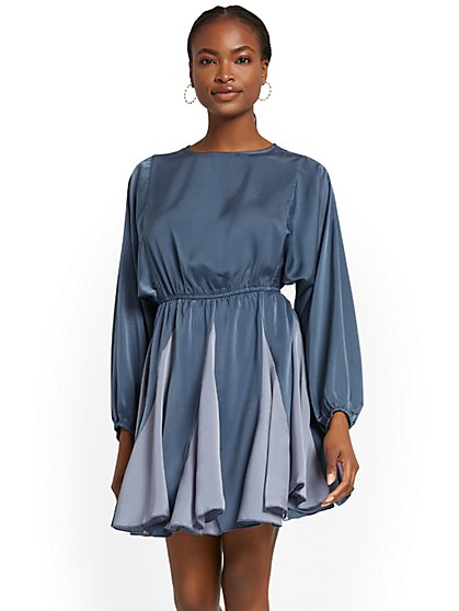 Long-Sleeve Pleated Mini Dress - Strut & Bolt - New York & Company