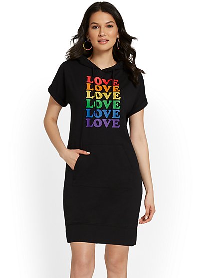 Love Graphic French Terry Hoodie Dress - New York & Company
