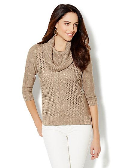 Lurex Open-Knit Cable Sweater - New York & Company
