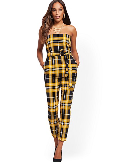 plaid overall jumpsuit