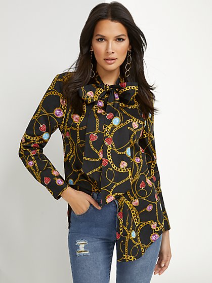 Madison Poplin Tunic Shirt - Jewel-Print - New York & Company