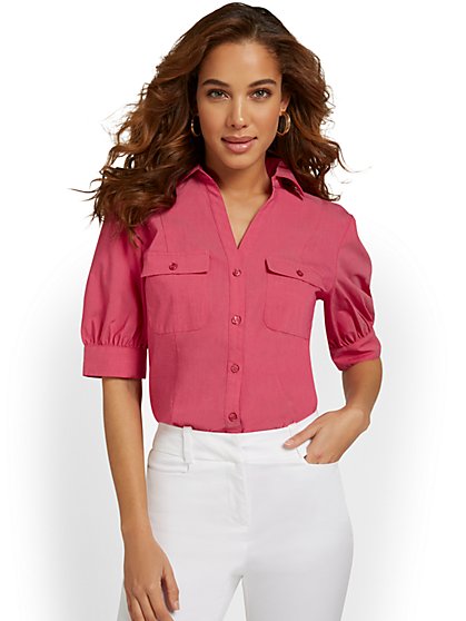 Madison Puff-Sleeve Button-Front Shirt - New York & Company