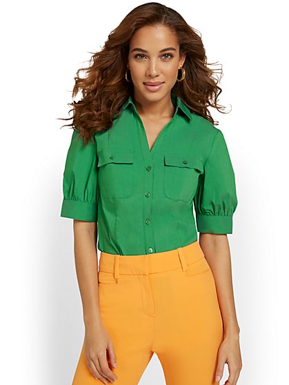 Madison Puff-Sleeve Button-Front Shirt - New York & Company