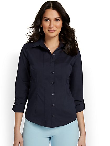 Madison Roll-Sleeve Button-Front Secret Snap Shirt - New York & Company