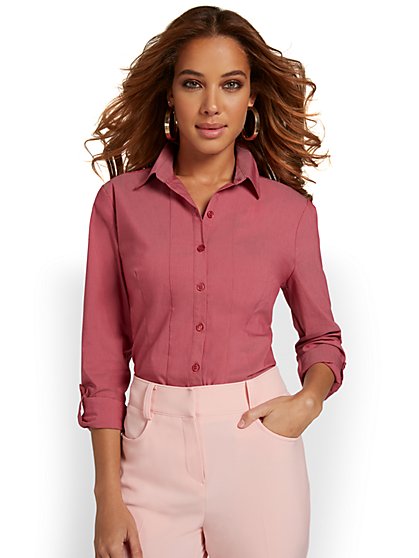 Madison Roll-Sleeve Button-Front Secret Snap Shirt - New York & Company