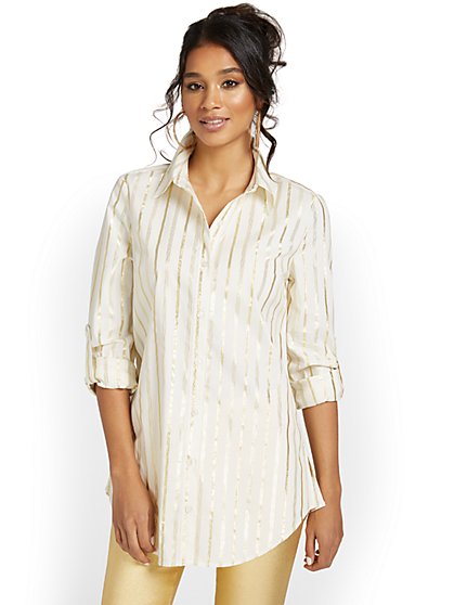 Madison Tunic Shirt - Metallic Stripe - New York & Company