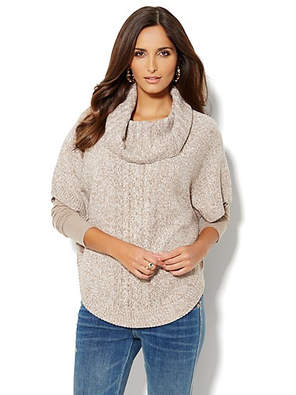Marled Cowl-Neck Poncho Sweater - New York & Company