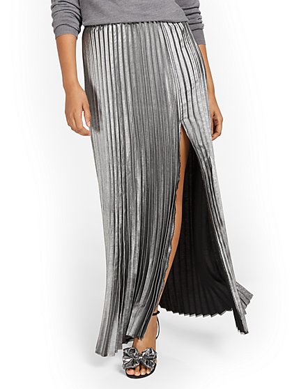 Metallic Pleated Maxi Skirt - New York & Company