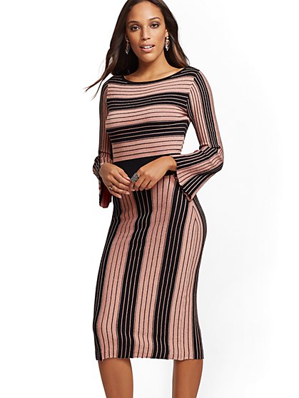 Dresses For Women New York Company Metallic Stripe Fit And Flare Sweater Dress New York Company