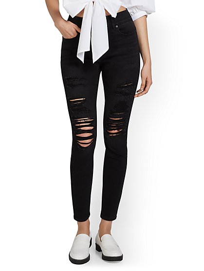 Mya Curvy High-Waisted Super-Skinny Jeans - Black - New York & Company