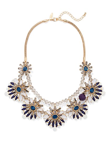 NY Accents - Floral Bib Necklace - Blue - New York & Company