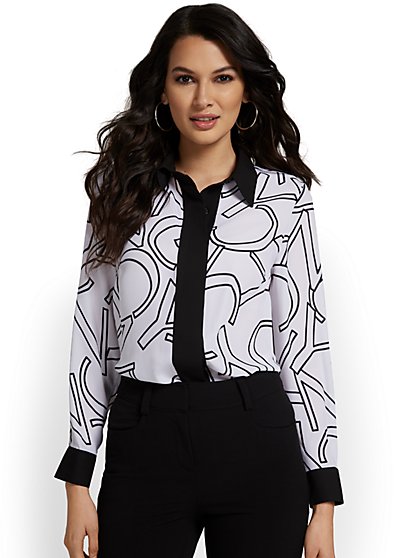 NYC-Print Button-Front Blouse - New York & Company