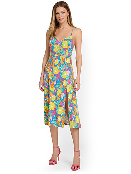 Neon Floral-Print Midi Dress - Sugarlips - New York & Company