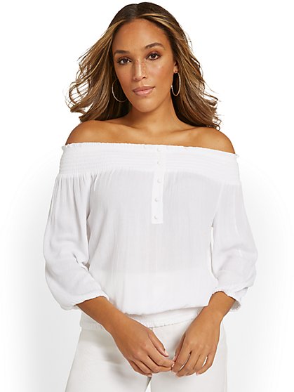 Off-The-Shoulder Button-Front Top - New York & Company