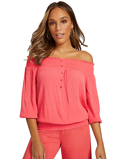 Off-The-Shoulder Button-Front Top - New York & Company