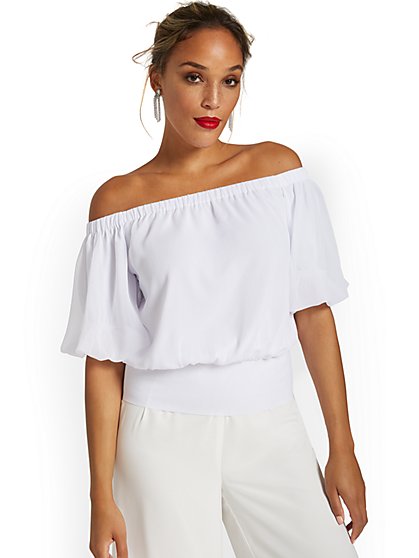 Off-The-Shoulder Chiffon Blouse - New York & Company