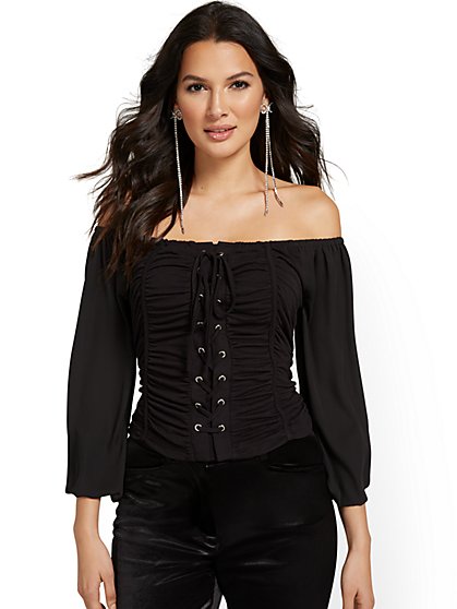 Off-The-Shoulder Corset Blouse - New York & Company