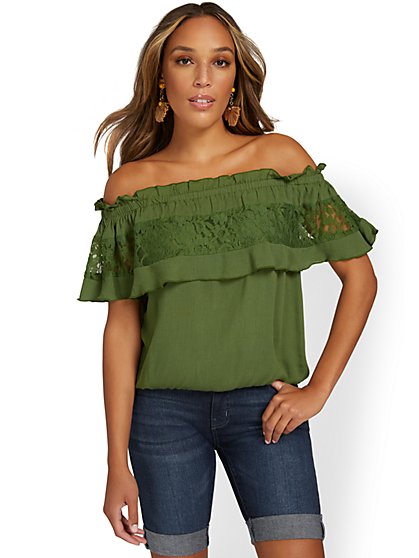 Off-The-Shoulder Crochet-Inset Top - New York & Company